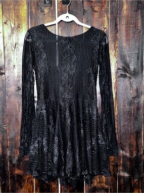 For Love & Lemons Black Lace Long-Sleeve Fit-and-Flare Dress